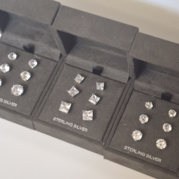 Sterling Silver Stud Earrings Set - Picture 9 of 12